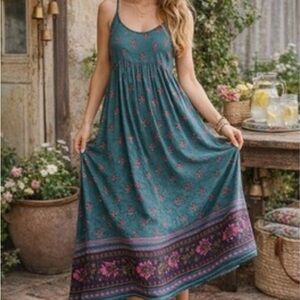 Natural Life Gigi Floral Midi Sundress Teal Size M